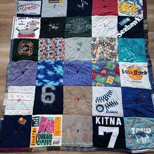 Handmade Vintage Blanket Patchwork T-Shirts Sports Football Basketball Basebal